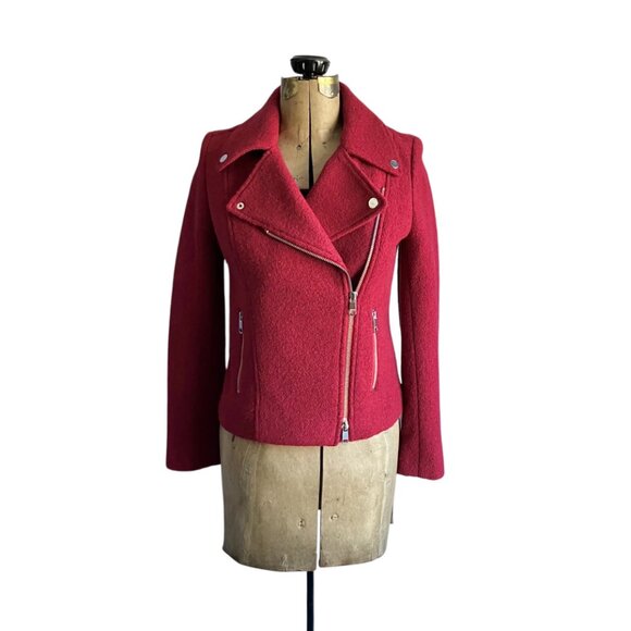 Tommy Hilfiger Red Wool Blend Moto Style Jacket - Size 4 - Picture 2 of 13